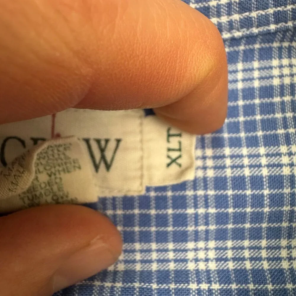 J.Crew Cotton Button Down Shirt Men XL Tall Blue Plaid Long Sleeve Cotton Casual